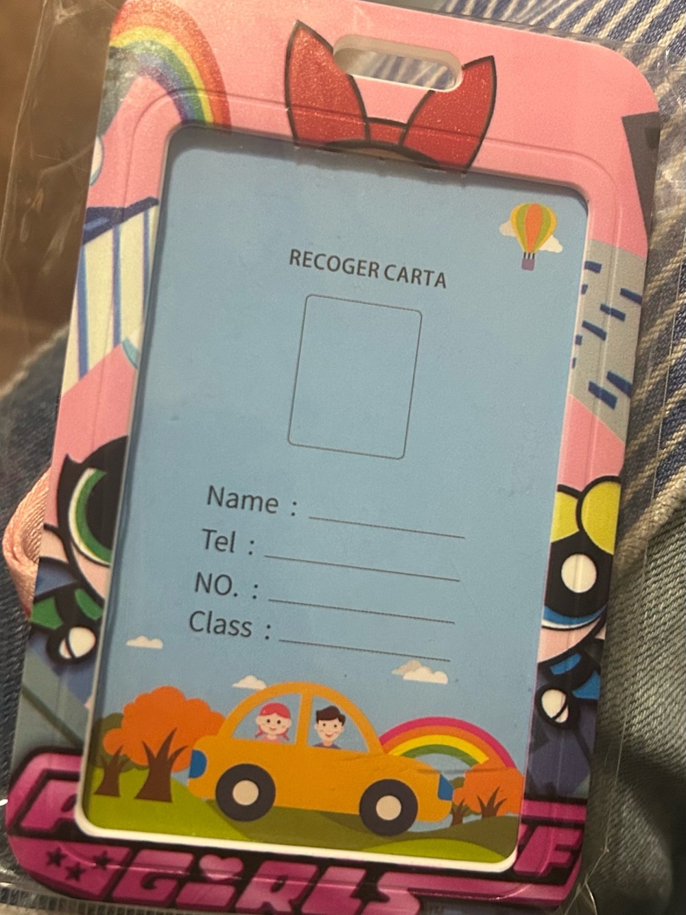 Pink Cartoon Girls power puff girls ID Holder with ID Window